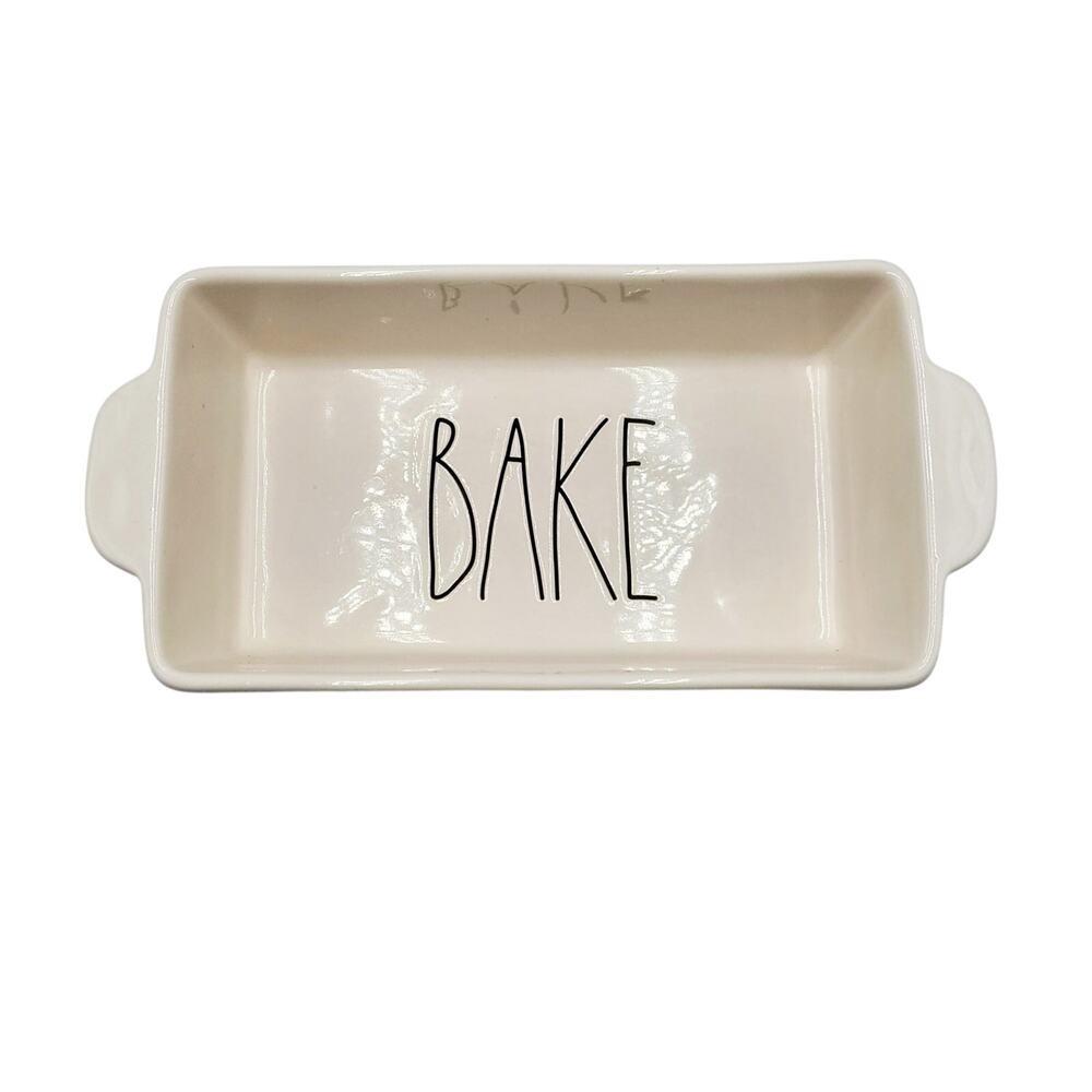 Rae Dunn Artisan Collection "BAKE" White Glazed Ceramic Baking Dish up to 400°F